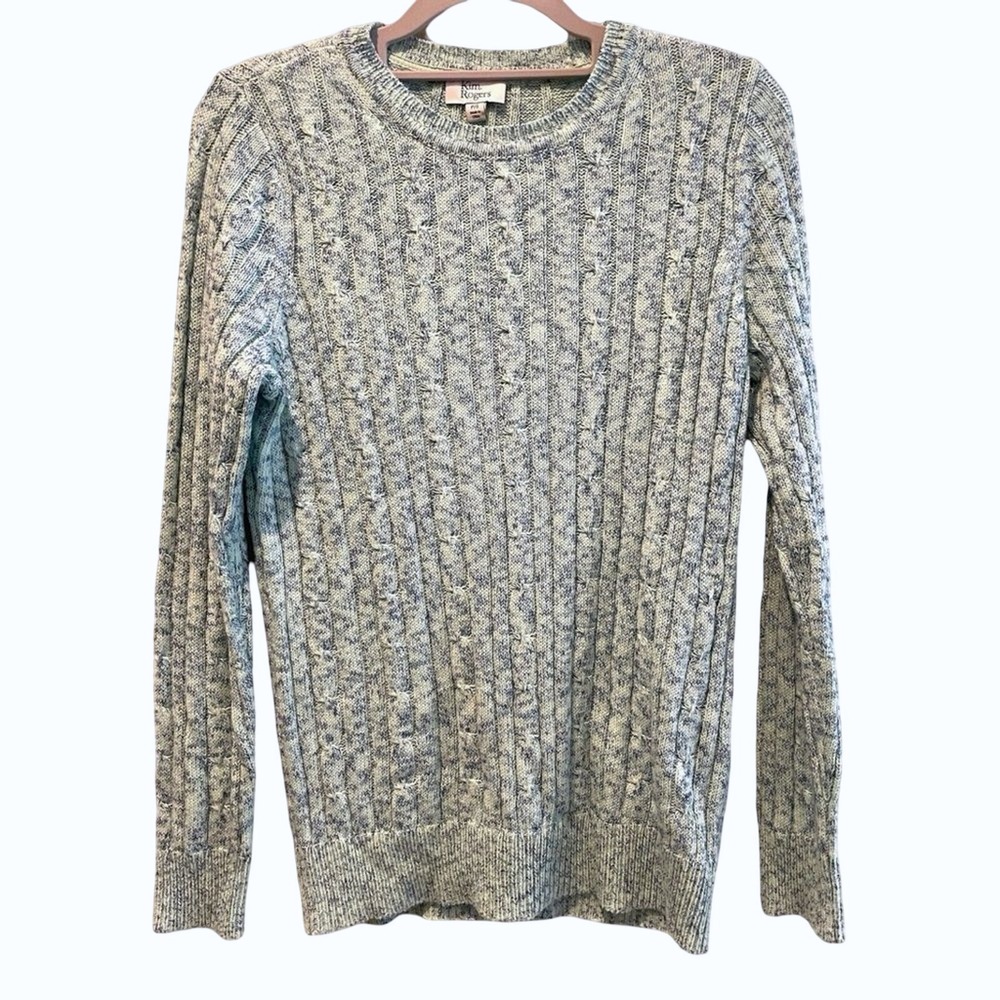Kim Rogers Sweater Blue Marled Cable Knit Crewneck Classic Preppy Womens Small